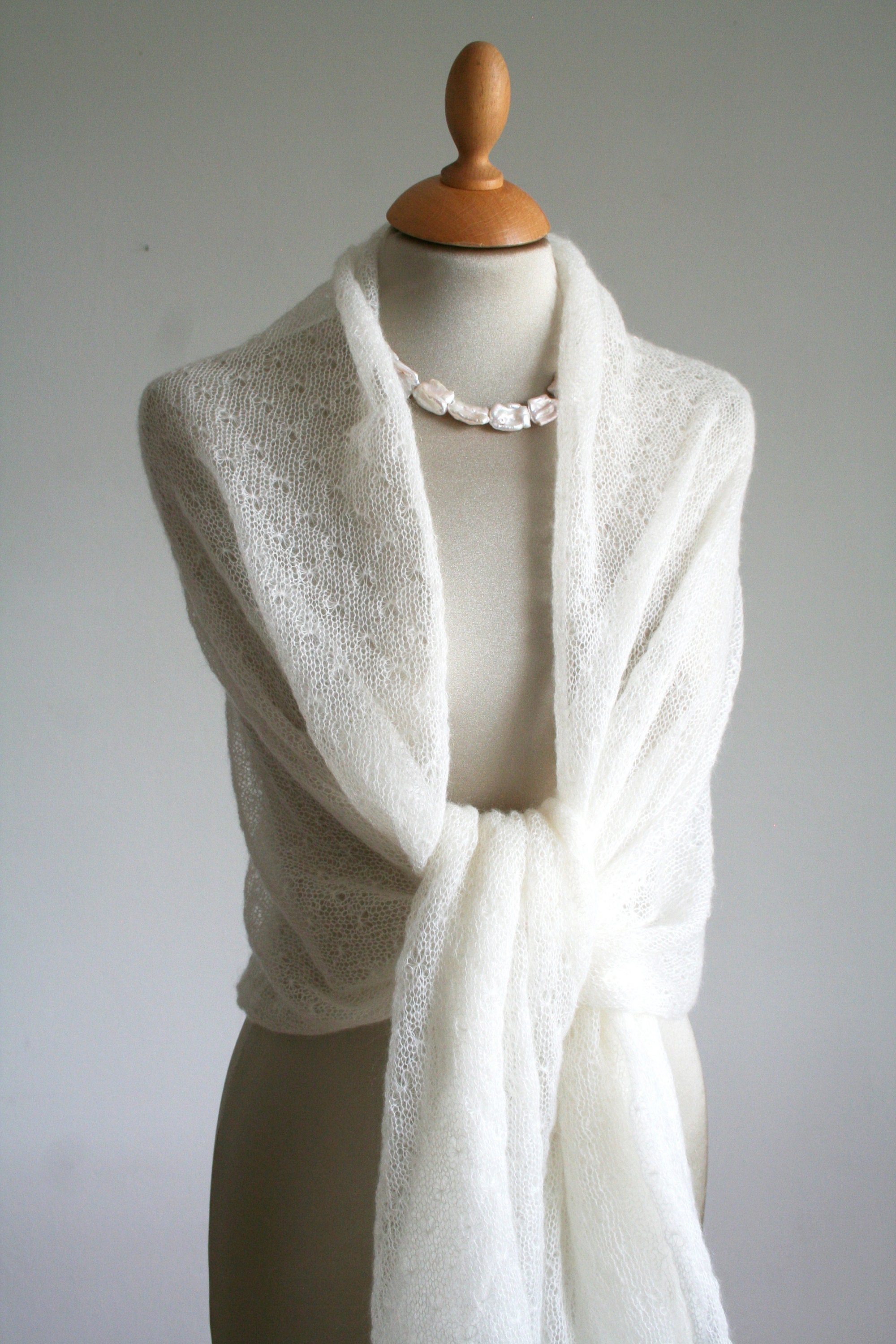 Bridal Stole Ivory White, Wedding Stole Mohair or Cashmere
