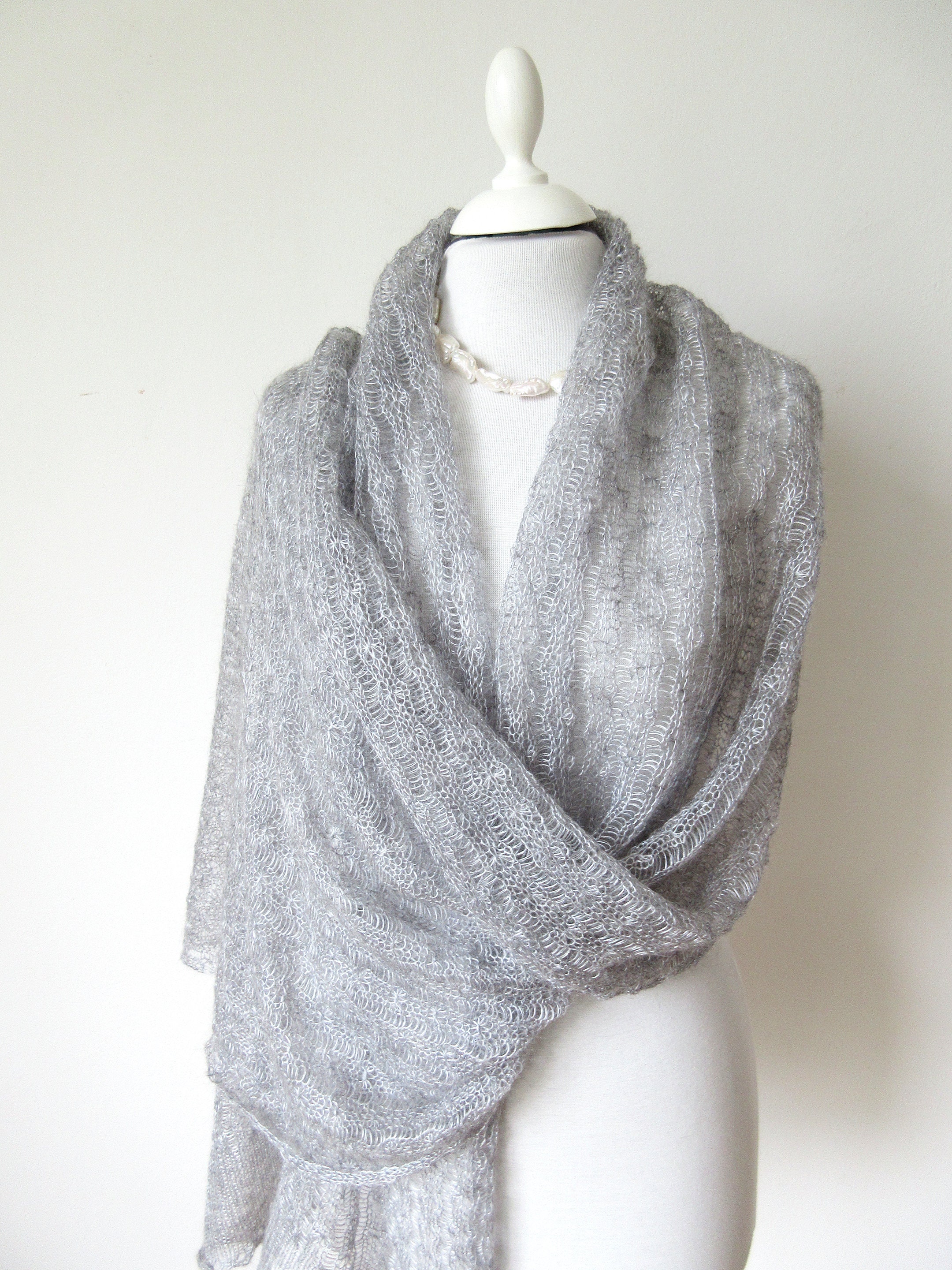 Festive Stole Silver-grey, Elegant Women's Scarf, Mother of