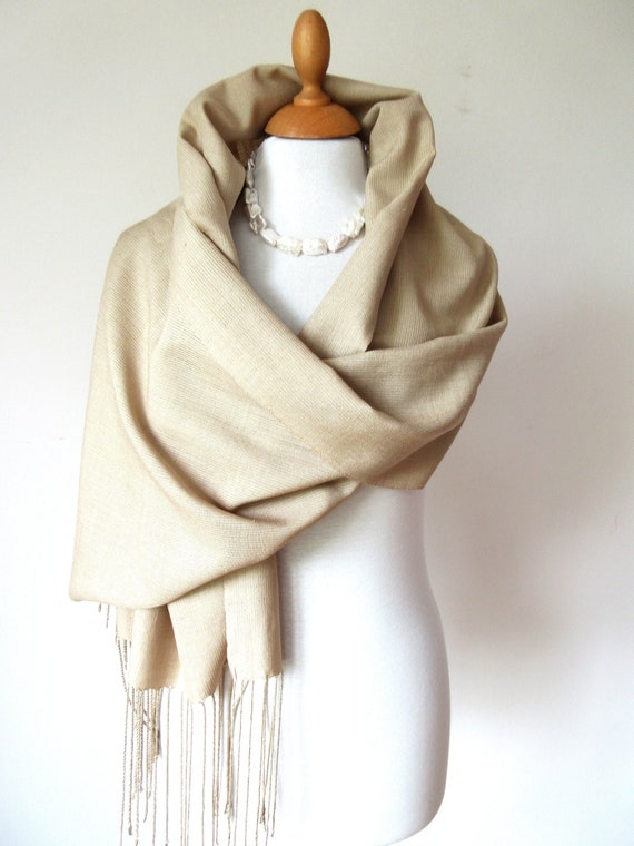 Hand made loomed white pearl silk and wool scarf