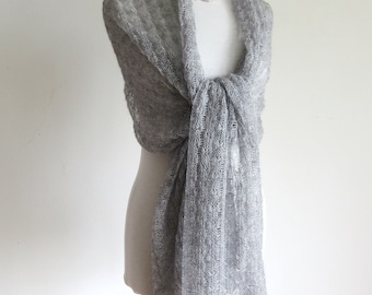 Festive stole silver-grey, elegant women's scarf, mother of the bride shawl  platinum grey, evening stole mohair, shoulder scarf with subtle shine