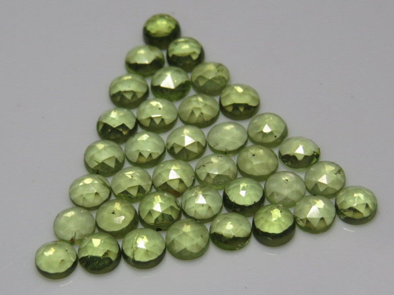 size 4 mm Small Size Faceted Rose Cut Peridot 36 pcs Round Shape Cabochon Natural Gorgeous Green Color Natural Gemstone