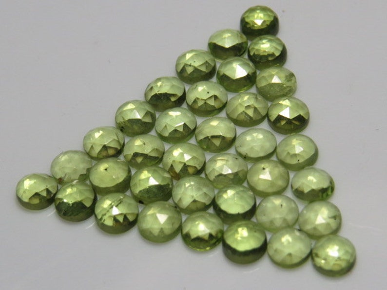 size 4 mm Small Size Faceted Rose Cut Peridot 36 pcs Round Shape Cabochon Natural Gorgeous Green Color Natural Gemstone