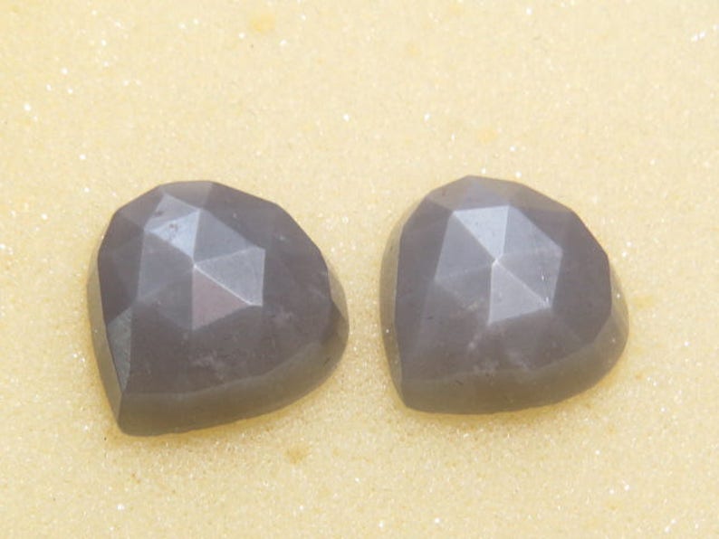 Rose Cut Gray Moonstone Good Quality Matching Pair Heart Shape Cabochon Size 14x14 mm
