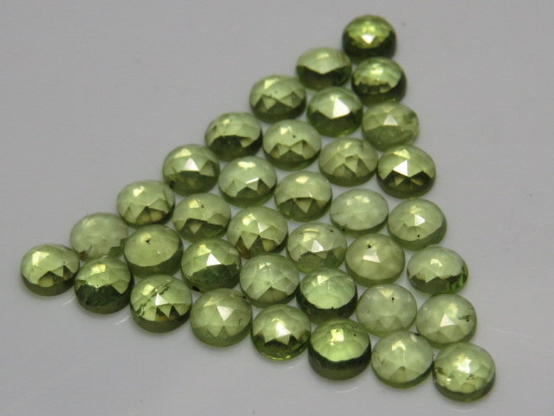 size 4 mm Small Size Faceted Rose Cut Peridot 36 pcs Round Shape Cabochon Natural Gorgeous Green Color Natural Gemstone