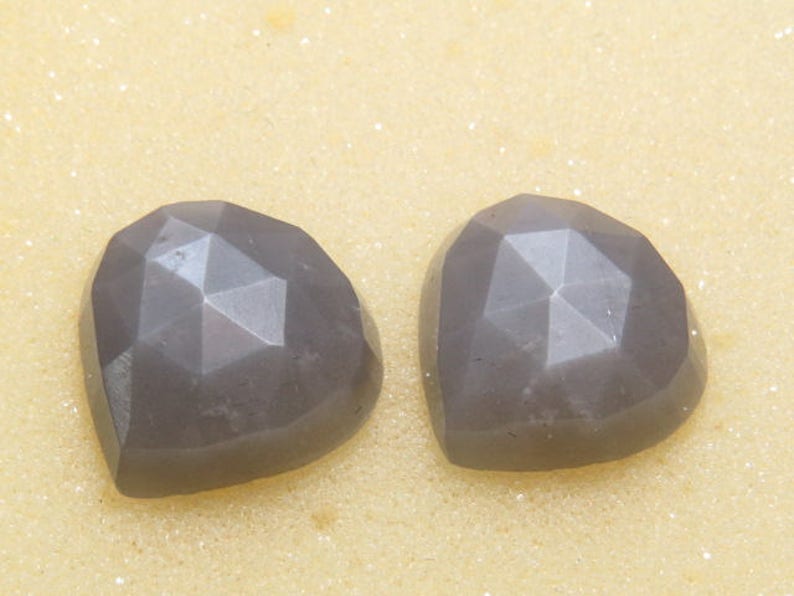 Rose Cut Gray Moonstone Good Quality Matching Pair Heart Shape Cabochon Size 14x14 mm