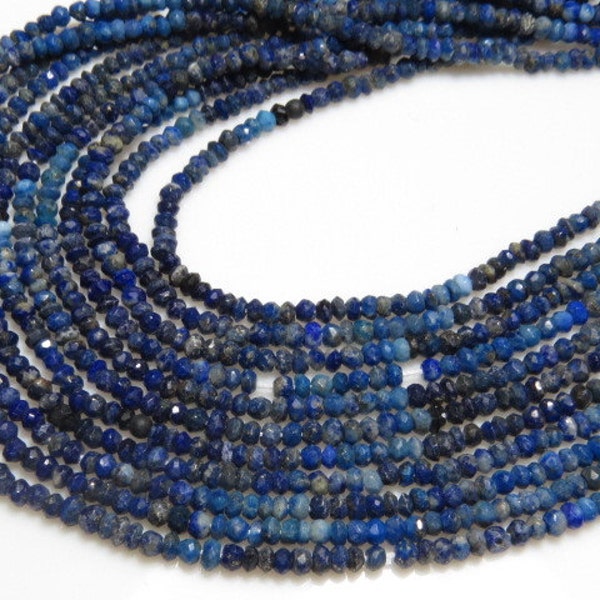 LAPIS LAZULI - 14'' inches Nice Blue Colour Shaded Micro Cut Faceted Rondell Beads size 2.5 mm