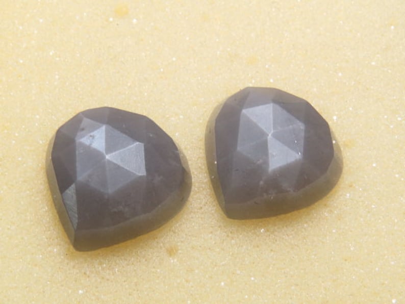 Rose Cut Gray Moonstone Good Quality Matching Pair Heart Shape Cabochon Size 14x14 mm