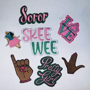 Patches - High Fashion Sorority Iron On Embroidered Patches Handmade 3 to 4 inches , AKA, Pink and Green