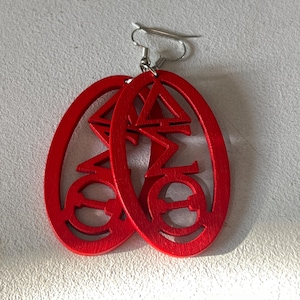 Red oval Delta Sigma Theta earrings, DST, Gift, Delta Sigma Theta, Wood