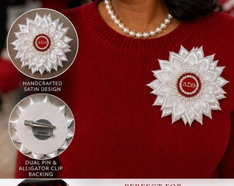 Delta Sigma Theta, red and white brooch, Pearl accents