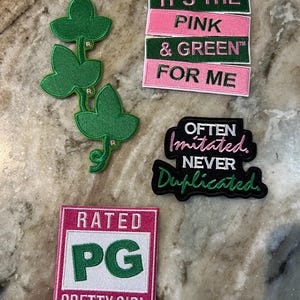 Patches - High Fashion Sorority Iron On Embroidered Patches Handmade 3 to 4 inches , AKA, Pink and Green