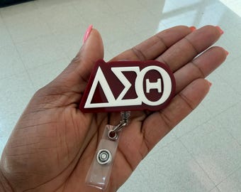 Delta Sigma Theta badge reels, ID Holder, DST Greek logo, retractable