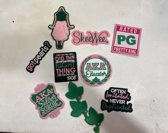 AKA Sorority Iron On Patch: Pink and Green Embroidered Applique
