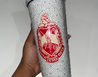 Delta Sigma Theta Pearl Tumbler: Stainless Steel Cup with Lid & Straw