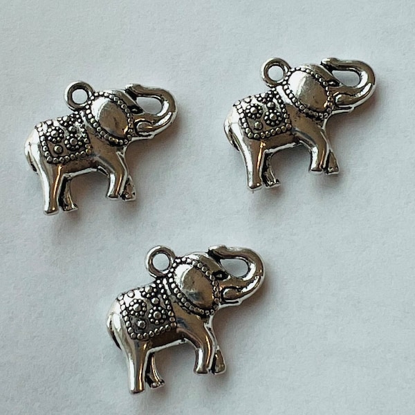 3 PCS Antique Silver Elephant Charm Pendant, Small 2 Sided Elephant Charm, Animal Charm, trunk up