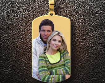 Gold Dog Tag,Custom Dog Tag,Photo Dog Tag,Personalized Dog Tag,Custom Necklace,Gold Necklace,Photo pendant,Photo charm,Gift for Him,USA MADE