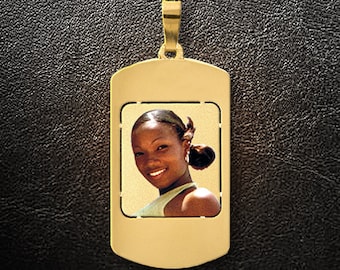 Personalized Dog Tag,Custom Dog Tag,Photo Dog Tag,Custom Necklace,Gold Necklace,Gold Dog Tag,Photo pendant,Photo charm,Gift for Him,USA MADE