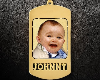 Custom Dog Tag,Photo Dog Tag,Gold Dog Tag,Personalized Dog Tag,Custom Necklace,Gold Necklace,Photo pendant,Photo charm,Gift for Him,USA MADE