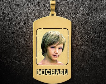 Gold Dog Tag,Custom Dog Tag,Photo Dog Tag,Personalized Dog Tag,Custom Necklace,Gold Necklace,Photo pendant,Photo charm,Gift for Him,USA MADE