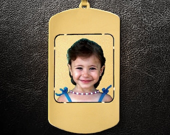 Custom Dog Tag,Photo Dog Tag,Gold Dog Tag,Personalized Dog Tag,Custom Necklace,Gold Necklace,Photo pendant,Photo charm,Gift for Him,USA MADE