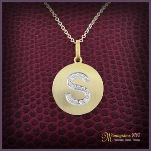 14kt Gold, Diamond Initial Disc,Gold Initial Disk,Diamond Initial Necklace,Gold Letter Necklace,Diamond Letters,Initial Necklace,Made in USA