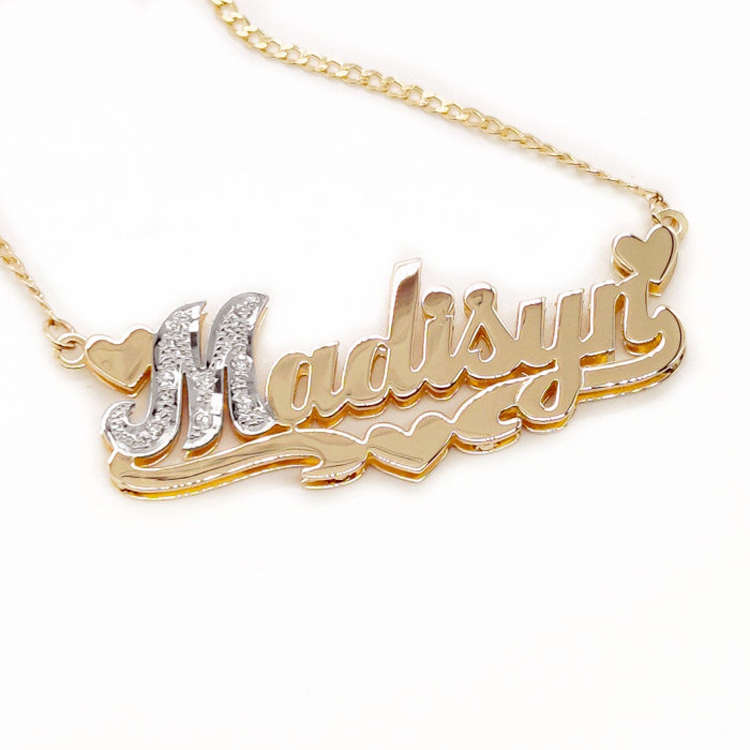 Diamond Name Necklace-double Nameplate Necklace-name Necklace Gold ...