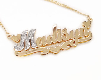 Diamond Name Necklace-Double Nameplate Necklace-Name Necklace Gold-Custom Name necklace-Script Name necklace-Script Necklace-14K Gold Name
