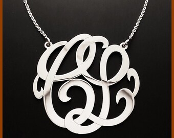 1.25" Sterling Silver and Rhodium Plating Two Initial Monogram Necklace