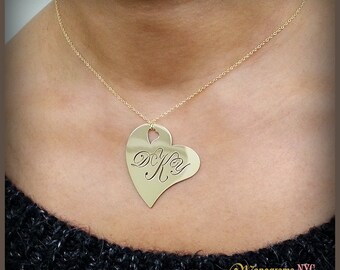 Gold Three Initial Monogram Heart Necklace,Custom initial necklace,Three initial necklace,Gold initial necklace,Customized initial pendant