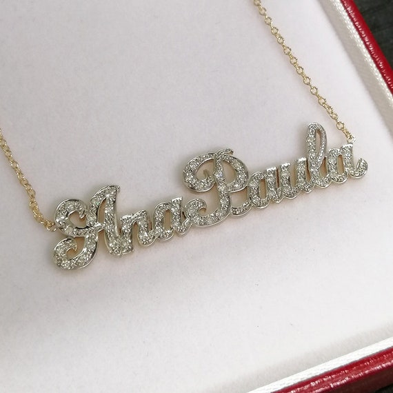 Diamond script name necklace sale