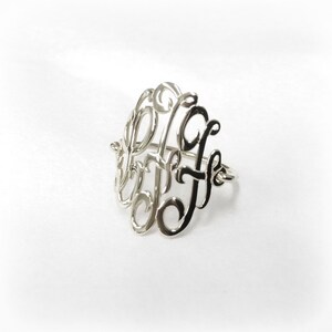 Monogram Ring Silver-Ring With Initials-Monogram Wire Ring-Script Initial Ring-Ring Monogram-Ring With letter-Monogrammed-Three Initial Ring