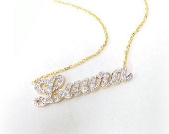 7-8 Letter Diamond Name Necklace - handcrafted necklace - Personalized Necklace, Script Name necklace, Script Necklace