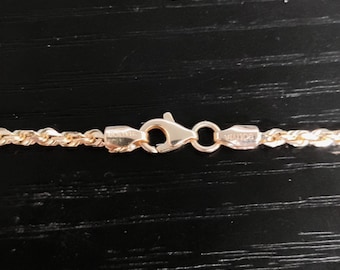 Rope Chain Necklace, Diamond cut rope chain Diamond Cut Solid Rope Chain 14k Yellow Gold Necklace 16" To 30" Inch 3.0 mm Thick