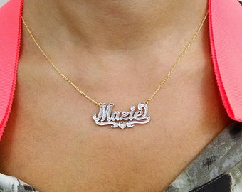 Handcrafted necklace - Personalized Necklace, Script Name necklace, Diamond Engraved Name Necklace - Script Necklace, handmade Name Necklace