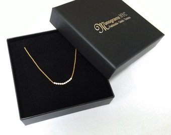 Small Gold and Diamond bezel curved bar Necklace, curved bar necklace, diamond bezel necklace, simple diamond necklace