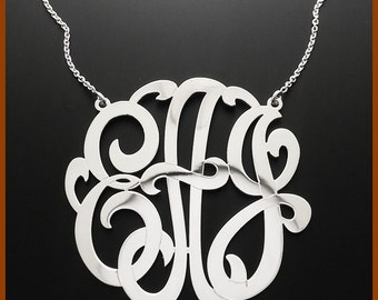 Silver Monogram Necklace - Handcrafted Monogram Necklace - Monogrammed jewelry Gifts - custom Initial Necklace - custom monogram necklace