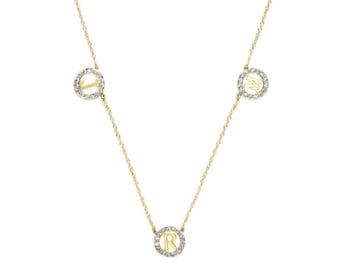 14kt gold 5 letter diamond necklace