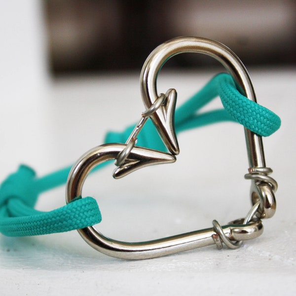 Silver Heart Fish Hook Bracelet (Choose Your Paracord Color)