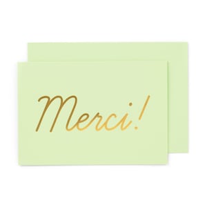 Set van 5 x Merci! Goudfolie op Mint Thank You-kaart met luxe envelop + envelopzegel. Gemaakt in Groot-Brittannië! GEEN VERZENDKOSTEN