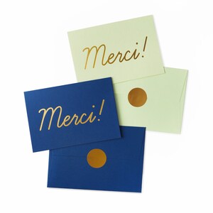 Merci! Gold foil 2 Thank You cards set - Mint + Navy + gold envelope seals