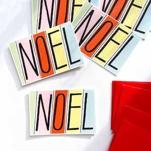 Set aus 6 x NOEL Mid Century Modern Type Weihnachtsfeiertagskarte + rote Umschläge