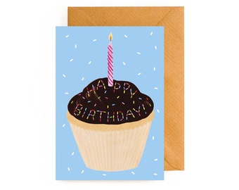 Scratch + Sniff scented Chocolate Cupcake with Sprinkles Happy Birthday Greeting Card!