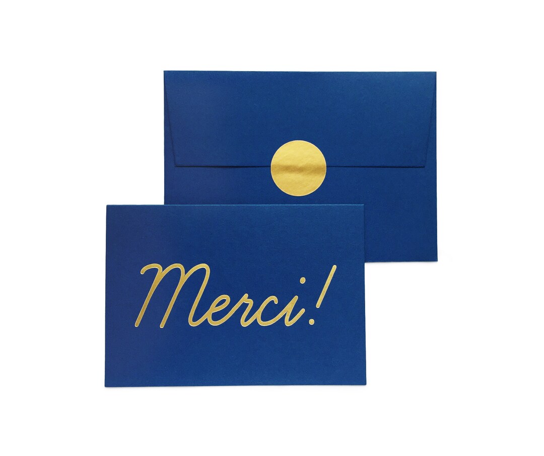 Set of 5 X Merci! Luxe Gold Foil Blocked Thank You Card W Luxe Envelope ...