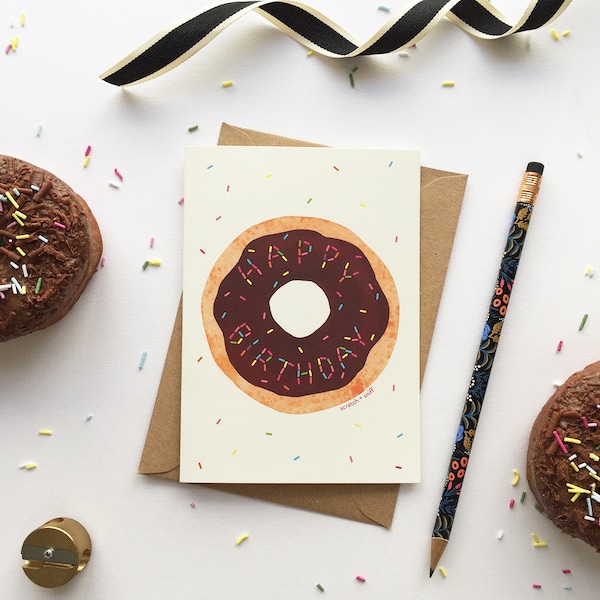 Scratch + Sniff Scented Chocolate Donut Card avec Joyeux Anniversaire Sprinkles!