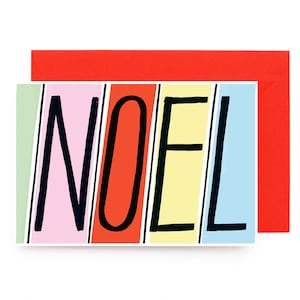 Set of 6 x NOEL Mid Century Modern Type Christmas Holiday card + red envelopes