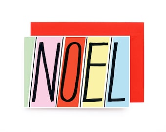 Set of 6 x NOEL Mid Century Modern Type Christmas Holiday card + red envelopes