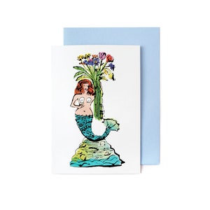 Carte sirène avec fleurs - carte de collaboration Annabel Pearl x YPG avec enveloppe bleue