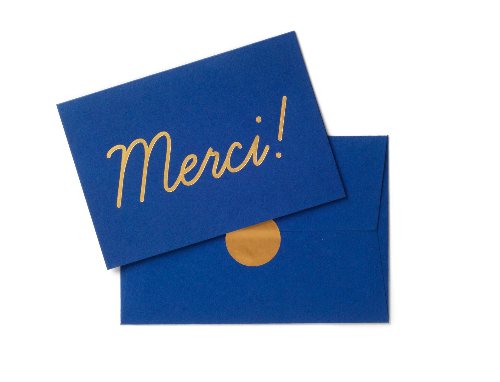 Merci! Gold Foil 2 Thank You Cards Set - Mint + Navy + Gold Envelope ...