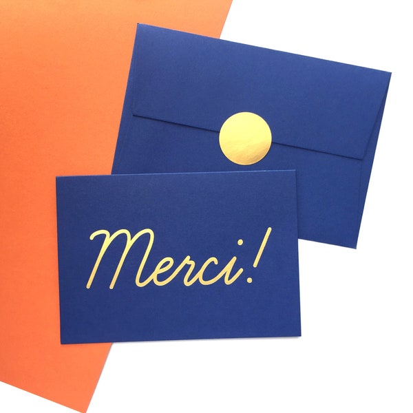 Merci! Luxe Gold Typographic foil greeting card w matching envelope and gold seal - foiled by hand in the UK