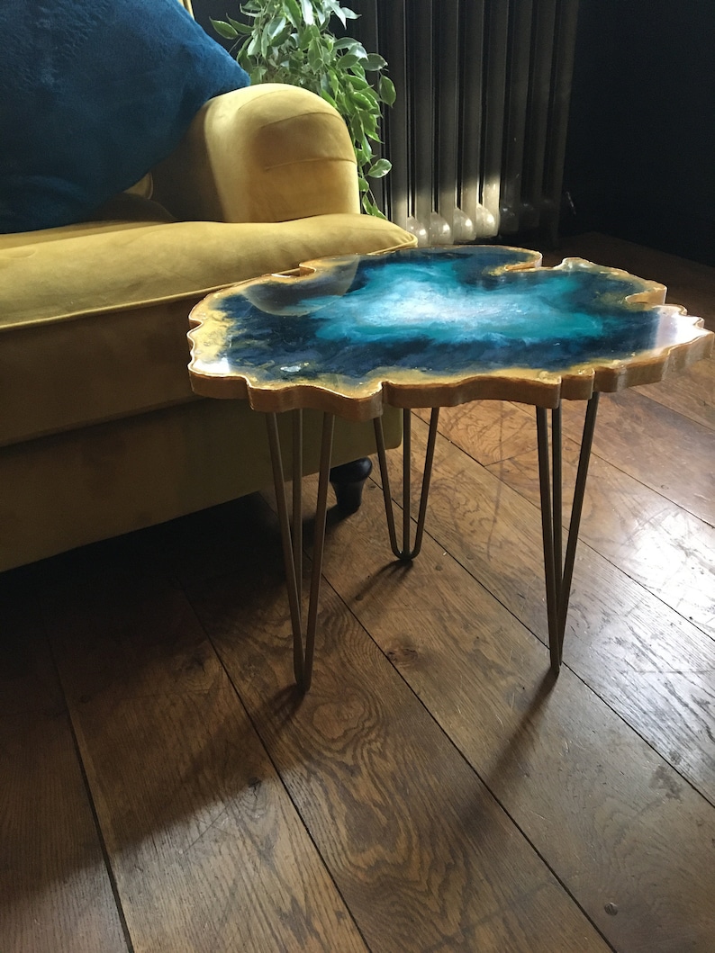 Resin Blue & Gold Geode Side Table | Etsy
